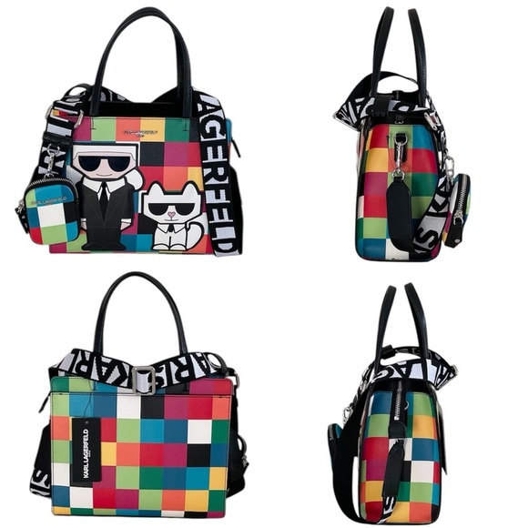 Karl Lagerfeld Paris Maybelle Satchel Multicolor Handle Crossbody Strap Bag (OY) - Picture 3 of 14